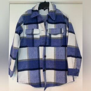 George Oversized Flannel Shacket - Size Small - Blue, White & Grey